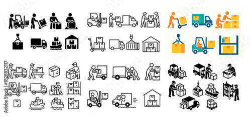 Packaging and shipping icon set