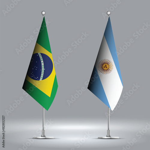 Two Standing Flags Representing Brazil vs Argentina with Flags on Bodies 