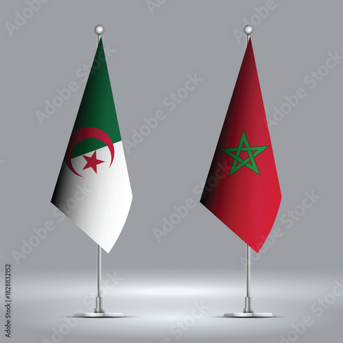 Two Standing Flags Representing Morocco vs Algeria with Flags on Bodies 