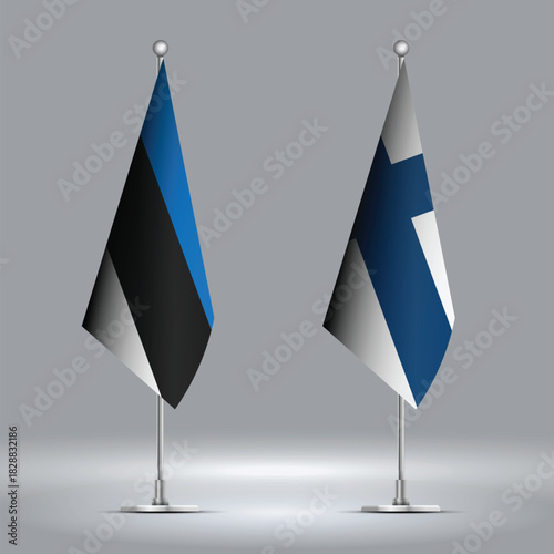 Two Standing Flags Representing Finland vs Estonia with Flags on Bodies 