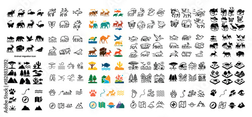 Animal migration icons collection