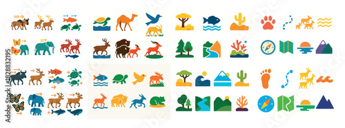Colorful nature and wildlife icons
