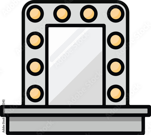 Vanity mirror vector illustration with illuminated bulbs and reflective surface for beauty and entertainment themes