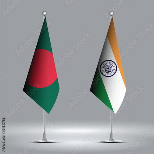 Two Standing Flags Representing India vs Bangladesh with Flags on Bodies 