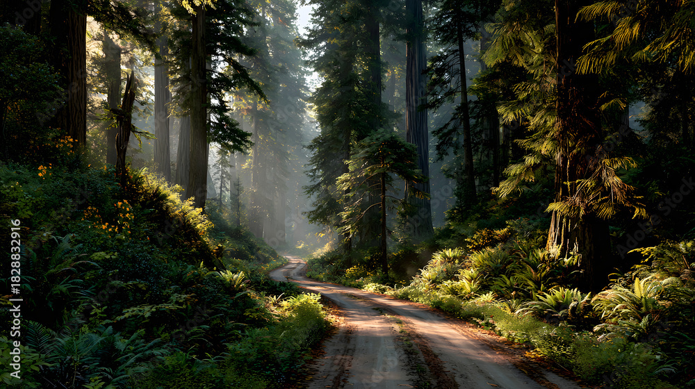Obraz premium Scenic road in Redwood National Forest