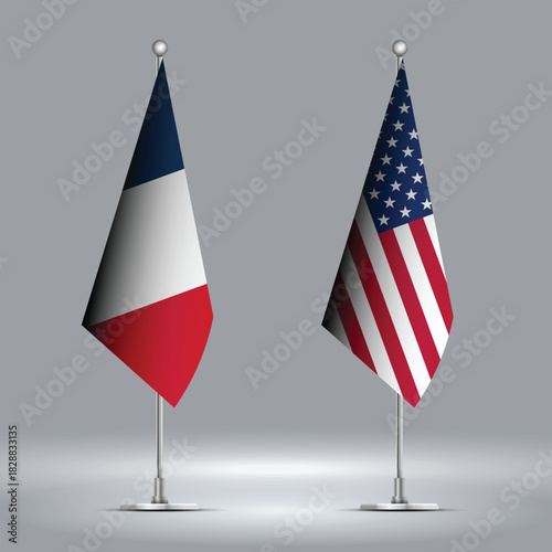 Two Standing Flags Representing USA vs France with Flags on Bodies 