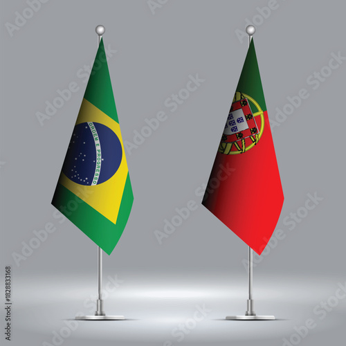 Two Standing Flags Representing Portugal vs Brazil with Flags on Bodies 
