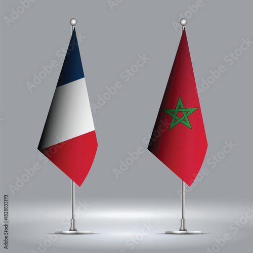 Two Standing Flags Representing Morocco vs France with Flags on Bodies 