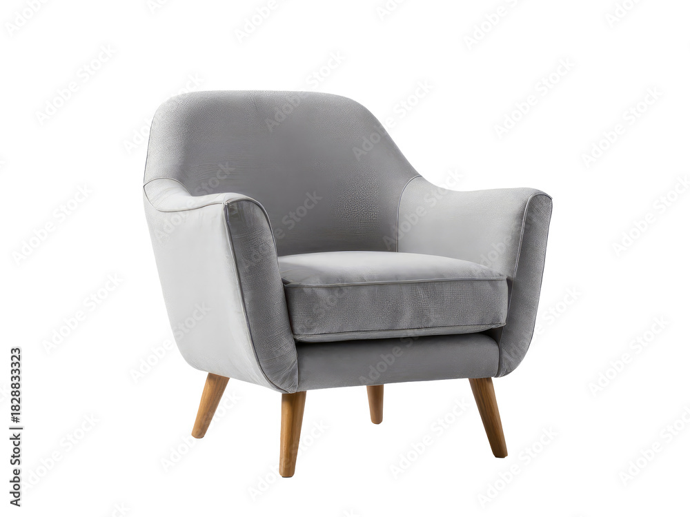 Fototapeta premium A single chair with wooden legs sits on a white background, providing a simple and minimalist setting