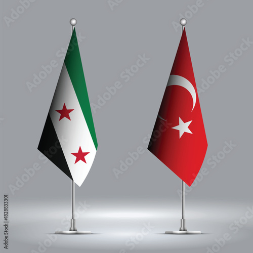 Two Standing Flags Representing Turkey vs Syria with Flags on Bodies 