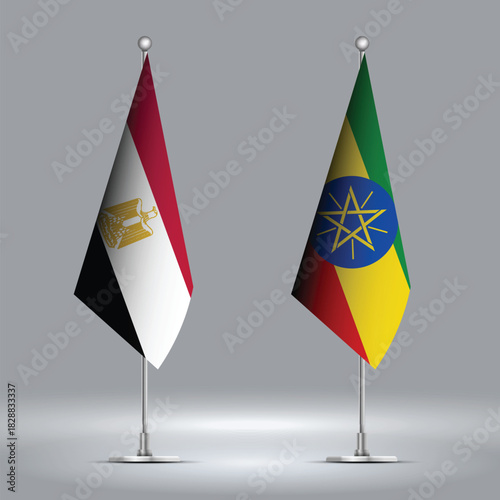 Two Standing Flags Representing Egypt vs Ethiopia with Flags on Bodies 
