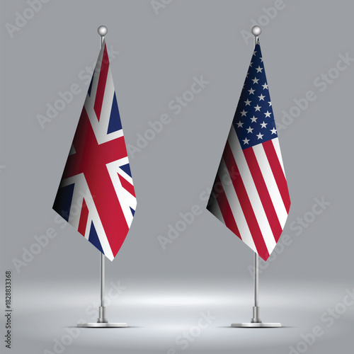 Two Standing Flags Representing USA vs UK with Flags on Bodies 