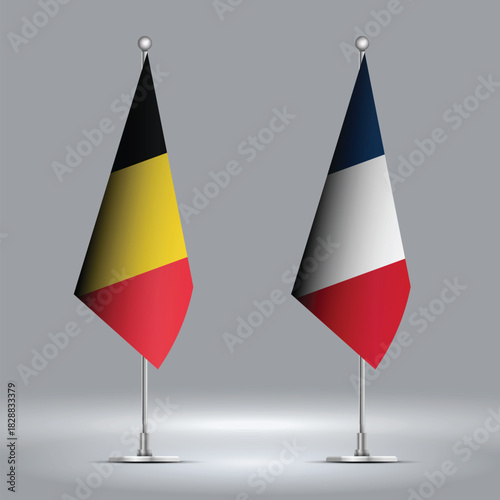 Two Standing Flags Representing Belgium vs France with Flags on Bodies 