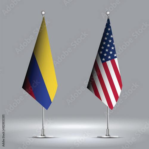 Two Standing Flags Representing USA vs Colombia with Flags on Bodies 