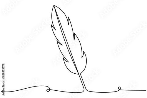Continuous line drawing of a feather or quill pen. writing concept. illustration