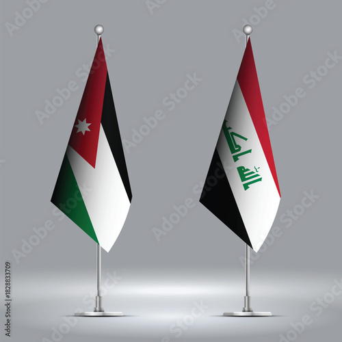 Two Standing Flags Representing Jordan vs Iraq with Flags on Bodies 