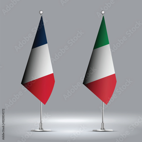 Two Standing Flags Representing France vs Italy with Flags on Bodies 