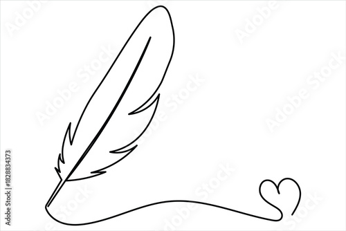 Feather quill pen and heart continuous line art drawing illustration