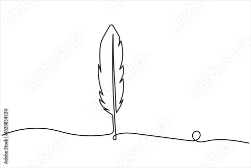 Continuous line drawing of a feather, elegant simple artwork illustration