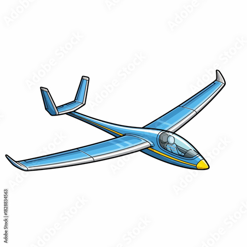 A detailed illustration of a blue glider soaring through the air, showcasing its design.