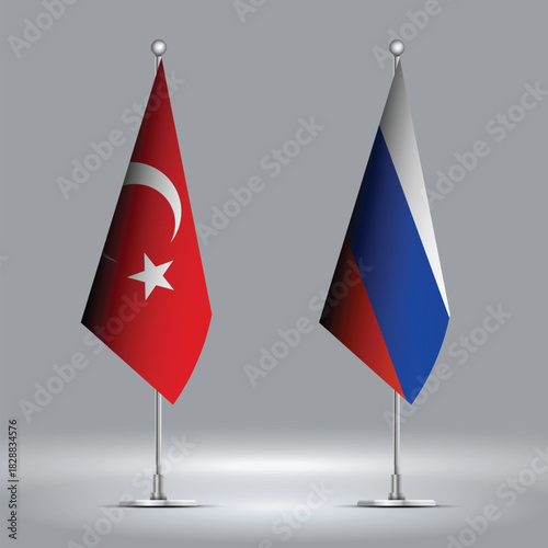 Two Standing Flags Representing Russia vs Turkey with Flags on Bodies 
