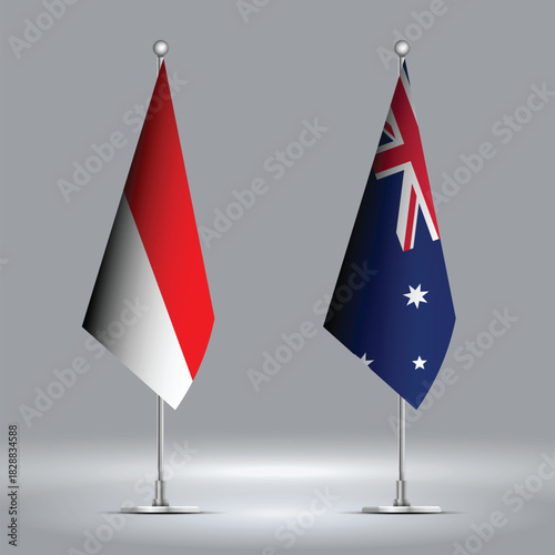 Two Standing Flags Representing Australia vs Indonesia with Flags on Bodies 