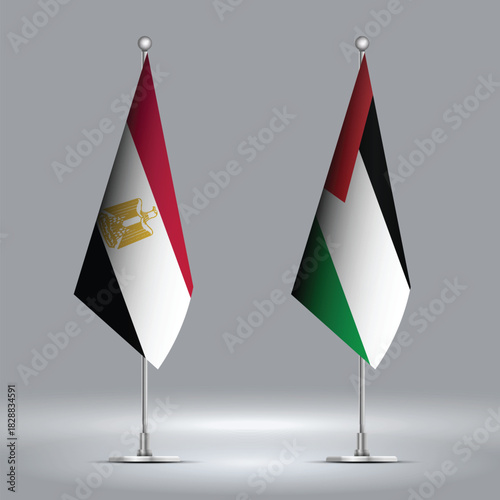 Two Standing Flags Representing Egypt vs Palestine with Flags on Bodies 