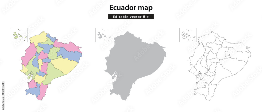 Obraz premium Ecuador map vector illustration showing political divisions and outline variations.