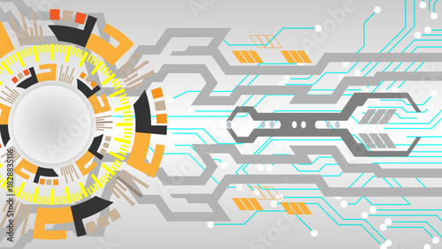 Abstract color vector background on a technological theme is created using many different technical elements. Global network concept