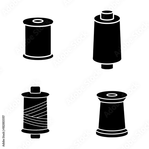 “black solid silhouette of a sewing thread spool with simple cylindrical shape,