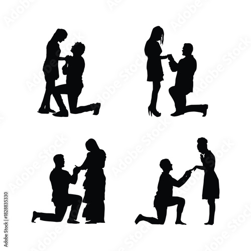 Black Silhouette Man Proposing Woman Vol 01