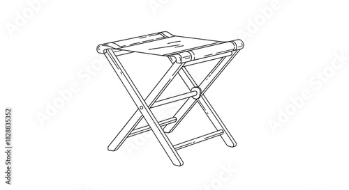 Simple line art drawing of a folding camp stool on a white background.