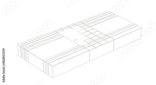 Wireframe of an industrial storage box or pallet with internal divisions.