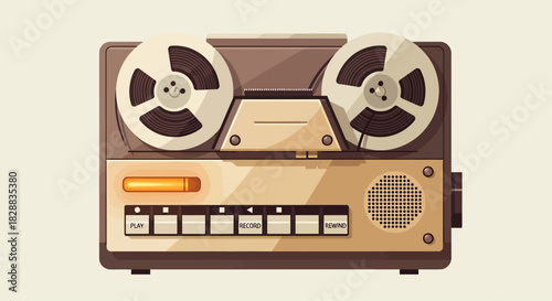 Retro reel to reel tape recorder with illuminated VU meter