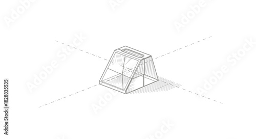 Architectural sketch of a structure with dashed lines