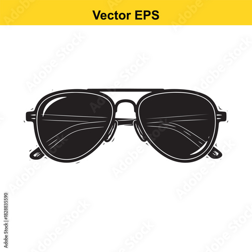 Black and white vector illustration of classic aviator sunglasses isolated on
