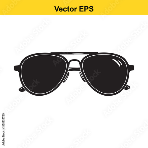 Black silhouette of aviator sunglasses with dark lens isolated on