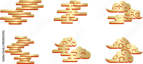 Luxury oriental clouds icon set with lantern for Chinese new year