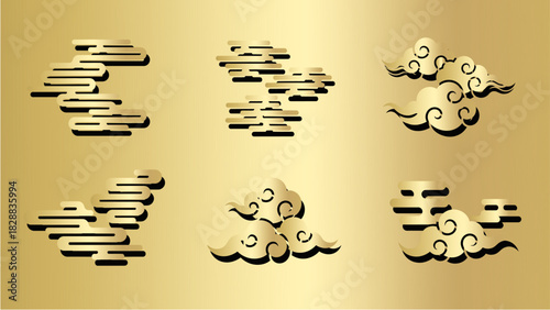 Luxury oriental clouds icon set with lantern for Chinese new year