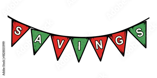 Vintage Savings Pennant Flags Illustration in 1950s Style