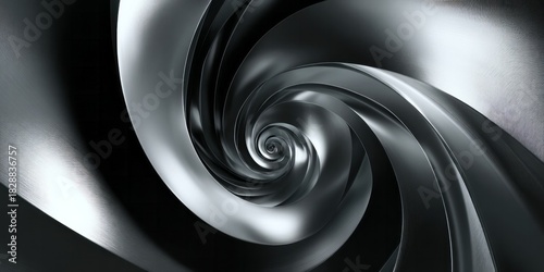 Fototapeta Naklejka Na Ścianę i Meble -  Swirling metallic tunnel with polished chrome reflections and dark shadows.