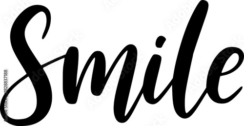 Handwritten calligraphy of the word smile in elegant black lettering 