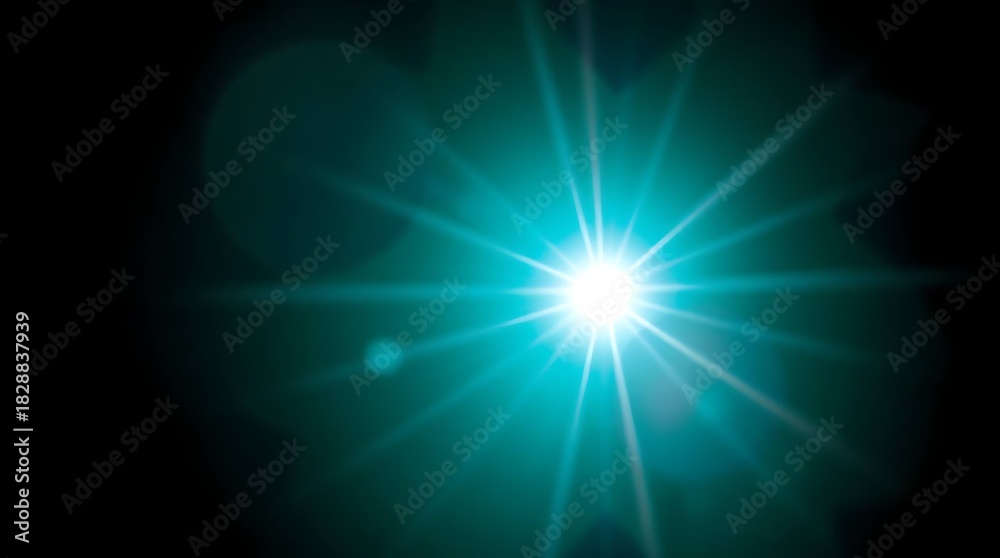 Fototapeta premium Bright teal light burst against a dark background creating a vibrant visual.