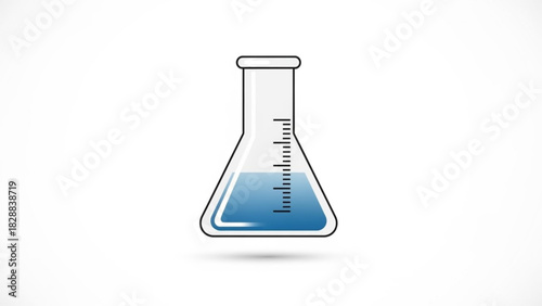 Simple illustration of a laboratory erlenmeyer flask containing blue liquid with measurement markings