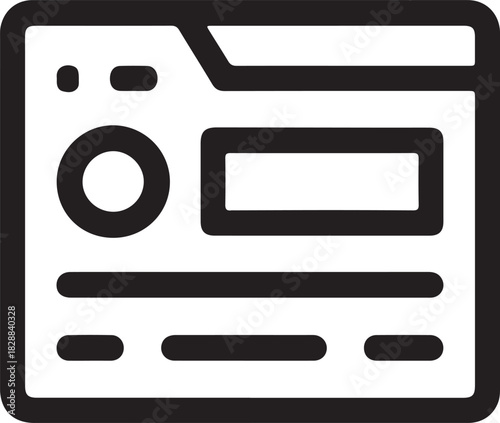 Web browser window vector icon displaying a minimalist user interface with content placeholders