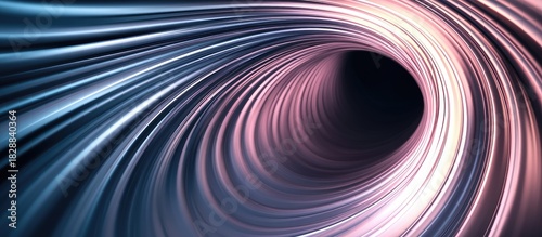 Fototapeta Naklejka Na Ścianę i Meble -  Abstract Tunnel of Light: Swirling Metallic Lines and Dark Core