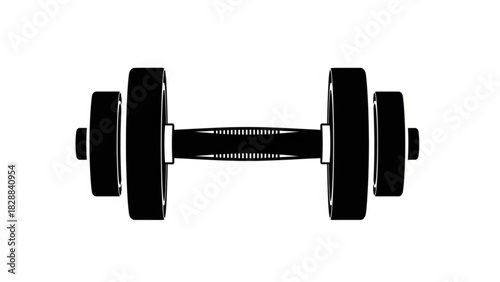 Silhouette of a black adjustable dumbbell with weight plates on each side, for fitness and workout concepts