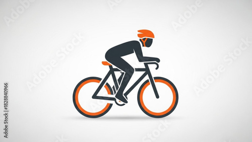 Silhouette icon of a cyclist wearing an orange helmet riding a bicycle