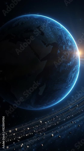 Cosmic planet with glowing atmosphere and rings against dark background