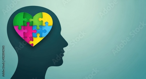 Wallpaper Mural Colorful puzzle heart inside silhouette of head Torontodigital.ca